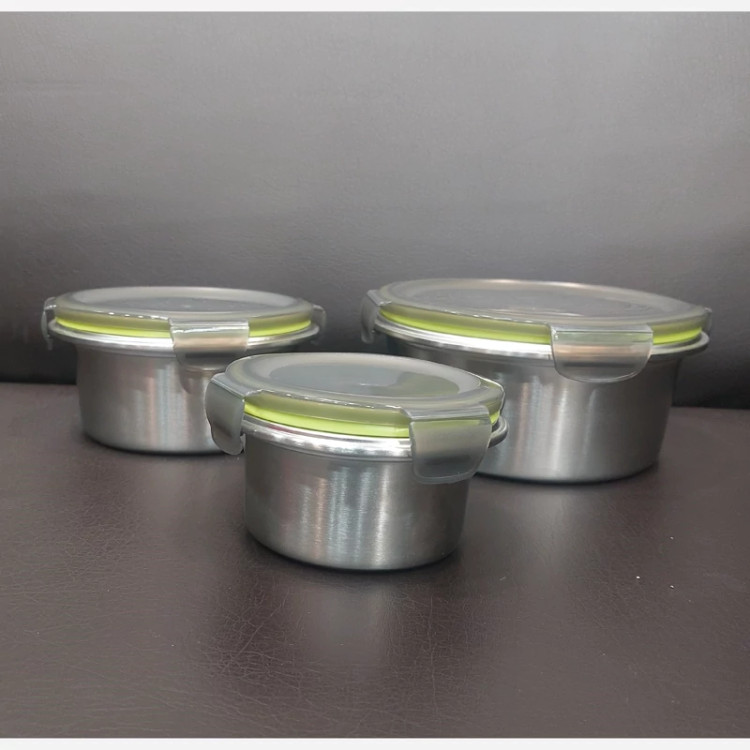 ظرف غذا استیل ۳ تیکه خارجی گرد