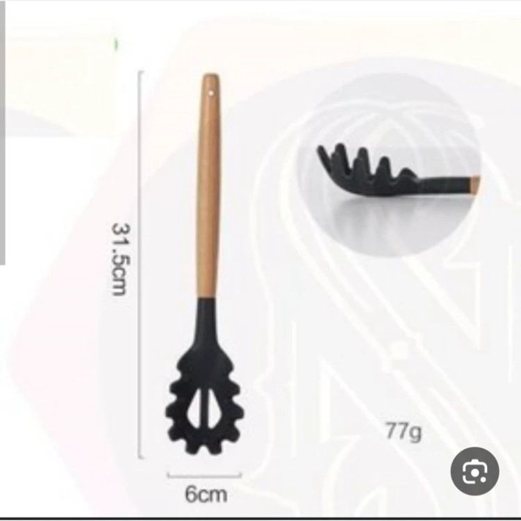 قاشق سیلیکونی دسته چوبی